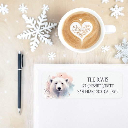 冬のビーズウォーターカラーポーラベア差出人住所 ラベル