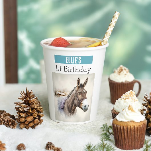 冬のビーズドンキー – 1歳の誕生日 –  紙コップ