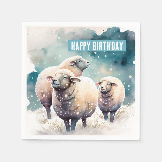 冬のビーズヒツジ – 誕生日パーティー – スタンダードカクテルナプキン (正面)