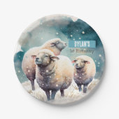 冬のビーズヒツジ – 誕生日パーティー – ペーパープレート (正面)