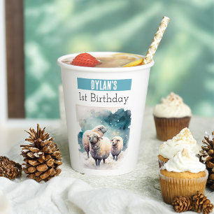 冬のビーズヒツジ – 1歳の誕生日 – 紙コップ