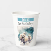 冬のビーズヒツジ – 1歳の誕生日 –  紙コップ (裏面)