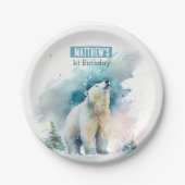 冬のビーズベア – 誕生日パーティー –  ペーパープレート (正面)