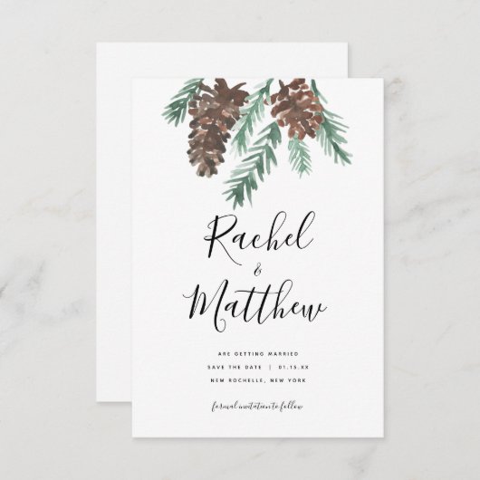 冬のピネコン水の色の非写真の日付を保存 セーブザデート (正面/裏面)