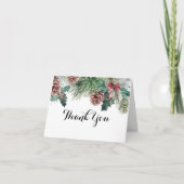 冬のピネコーンとホリーありがとう サンキューカード (正面)