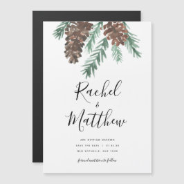 冬のピネコーンの水彩の日付を保存 マグネット招待状