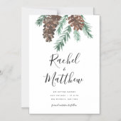 冬のピネコーンの水彩の日付を保存 マグネット招待状 (正面)