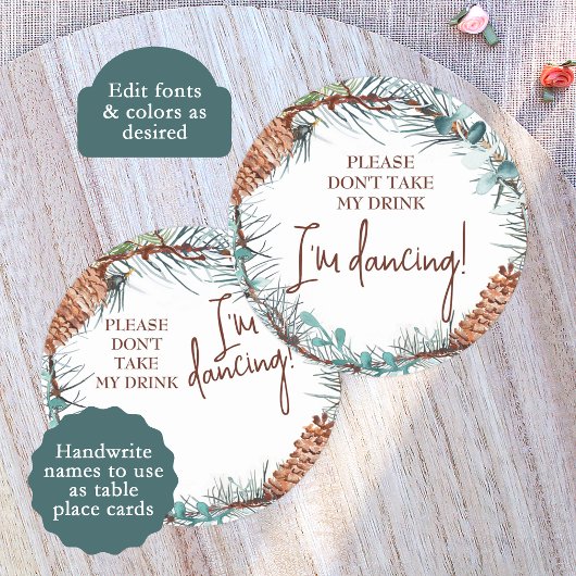 冬のピネコ結婚ンの座席表名タグ ラウンドペーパーコースター