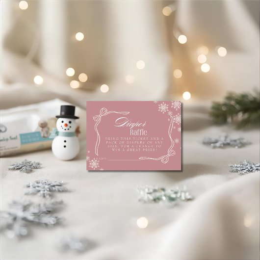 冬のピンクのおむつラッフルベビーシャワー エンクロージャーカード