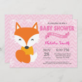 冬のピンクのキツネの女の子のベビーシャワーの招待状 招待状 (正面/裏面)