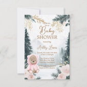 冬のピンクのクマ 　森の雪　ピンクの森 招待状 (正面)