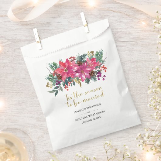冬のピンクのクリスマスに結婚しよう フェイバーバッグ (クリップ留めされた状態)