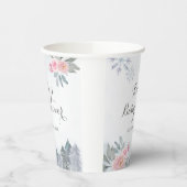 冬のピンクのフローラ松の木ベビーシャワー 紙コップ (左)