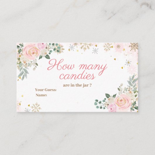 冬のピンクのフローラ雪片どのくらいのお菓子 エンクロージャーカード (正面)