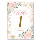 冬のピンクのフローラ雪片ベビーシャワー テーブルナンバー (正面)