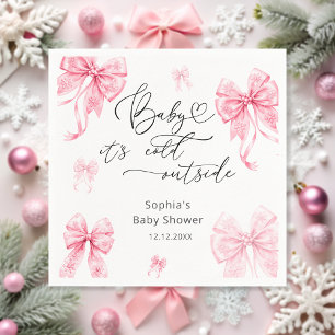 冬のピンクのリボン ベビーシャワー Baby Its Cold Outside スタンダードカクテルナプキン