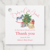 冬のピンクの女の子の赤ちゃんシャワー外は寒い フェイバータグ (正面)