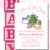 冬のピンクの女の子の赤ちゃんシャワー外は寒い 招待状