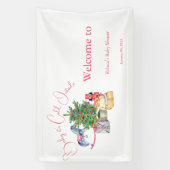 冬のピンクの女の子の赤ちゃんシャワー外は寒い 横断幕 (縦)