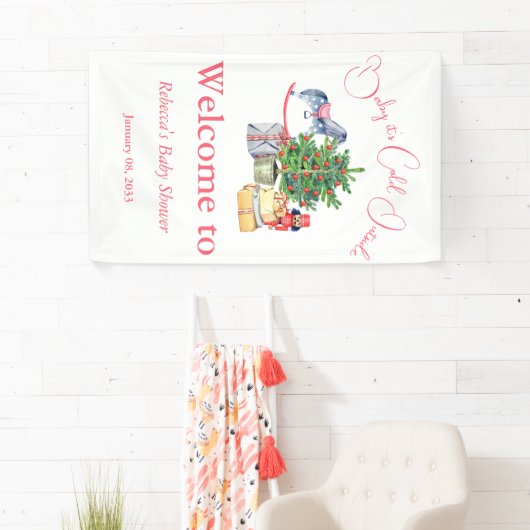 冬のピンクの女の子の赤ちゃんシャワー外は寒い 横断幕 (インサイチュ)