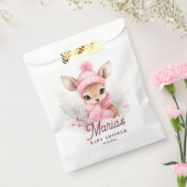 冬のピンクの帽子のスカーフの鹿の女の子のパーティー フェイバーバッグ (封をした状態)