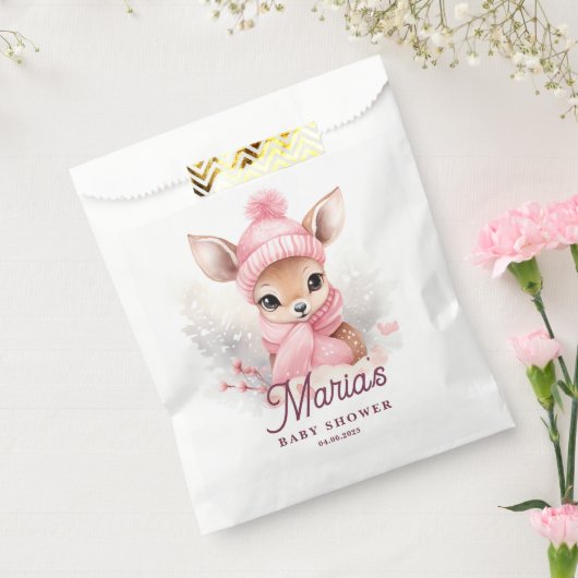 冬のピンクの帽子のスカーフの鹿の女の子のパーティー フェイバーバッグ (封をした状態)