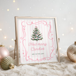 冬のピンクの弓のベイビーシャワー　キャンディーの数を当ててみて ポスター