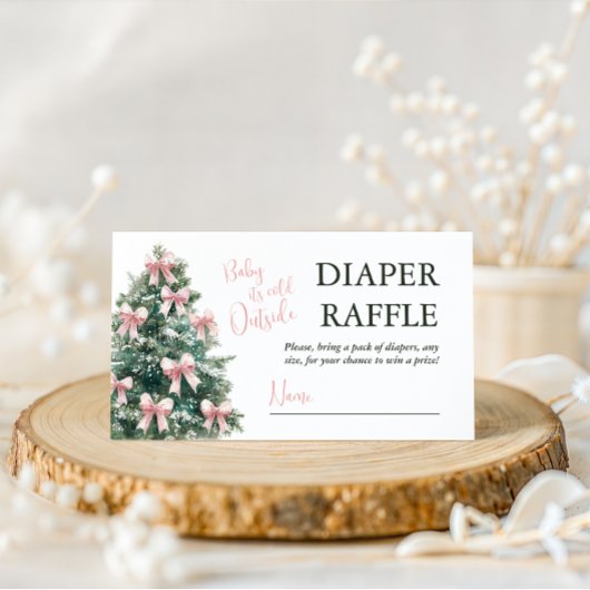 冬のピンクの弓の女の子のベイビーシャワー エンクロージャーカード