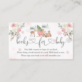 冬のピンクの森の動物の女の子の本ベビー エンクロージャーカード