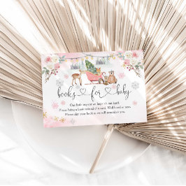 冬のピンクの森の動物の女の子の本ベビー エンクロージャーカード