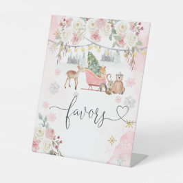 冬のピンクの森林の動物が好き 台座サイン