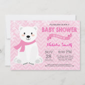 冬のピンクの白くまの女の子のベビーシャワーの招待状 招待状 (正面)