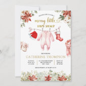 冬のピンクの赤ちゃん服ベビーシャワー 招待状 (正面)