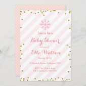 冬のピンクの金ゴールドのベビーシャワーの招待状 招待状 (正面/裏面)