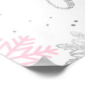 冬のピンクの銀の雪片の本とギフトサイン ポスター (角)