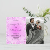 冬のピンクの雪の結婚式招待状と写真 招待状 (スタンド正面)