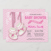 冬のピンクの靴の女の子のベビーシャワーの招待状 招待状 (正面/裏面)