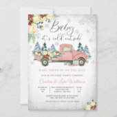 冬のピンクトラックベイビーシャワー招待状 招待状 (正面)