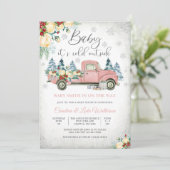 冬のピンクトラックベイビーシャワー招待状 招待状 (スタンド正面)