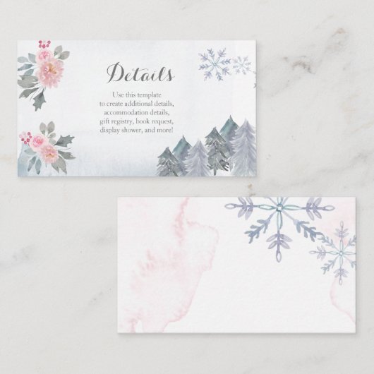 冬のピンクフローラのベビーシャワー挿入カード エンクロージャーカード (正面/裏面)