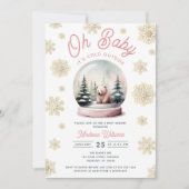 冬のピンク森林の外で寒いベビーシャワー 招待状 (正面)