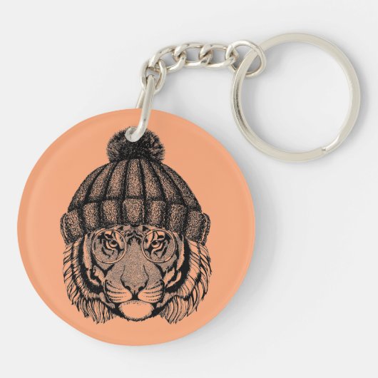 冬のファッションの準備ができたトラ キーホルダー (裏面)