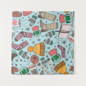 冬のファッションドールスケッチパターン タペストリー (正面(横))