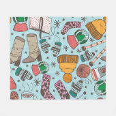 冬のファッションドールスケッチパターン フリースブランケット (正面(横))