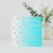 冬のファンシーティール(緑がかった色)スノーフレークスウィート16 招待状 (スタンド正面)