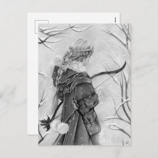 冬のファンタジーの冬の射手の女の子カードへの戸口 シーズンポストカード (正面/裏面)