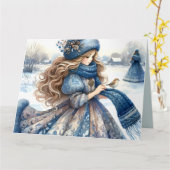 冬のファンタジープリンセスの雪に覆われた童話の土地 カード (黄色い花)