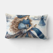 冬のファンタジープリンセスの雪に覆われた童話の土地 ランバークッション (裏面)