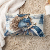 冬のファンタジープリンセスの雪に覆われた童話の土地 ランバークッション (ブランケット)