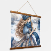 冬のファンタジープリンセスの雪に覆われた童話の土地 吊り下げ型タペストリー (傾斜あり)